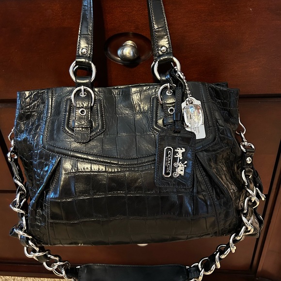 Y2K Coach Exotic Madison Embossed Croc Leather Carryall Satchel | Black | 14601 - Picture 1 of 4